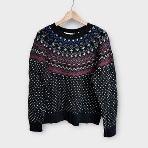 Northern Isles Fair Isle Crewneck Shetland Wool Blend Sweater, size L